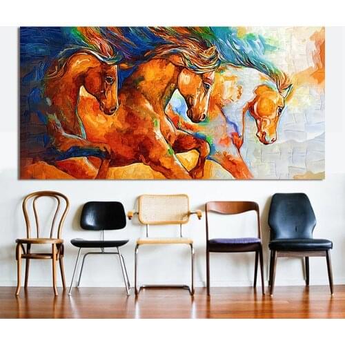 Canvas Print Abstract Color Wall Art Three Horses Running Painting Animal Pictures For Living Room Home Decor Artwork No Frame