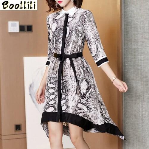 Boollili Real Silk Dress Women Print Dresses Fashion Midi Women Summer Dress Korean Party Dress Vintage Vestido Mujer
