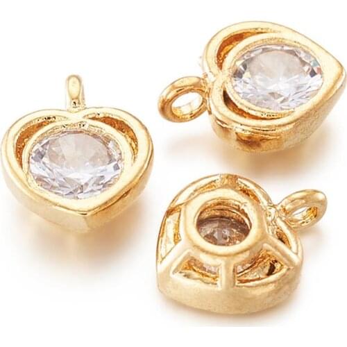 10pc Heart Brass Charms Cubic Zirconia Inside For Neckalce Earring Bracelet Pendant Handmade Gift DIY Making Accessories
