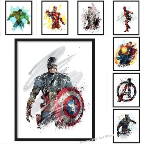 Marvel Avengers Watercolor Poster Iron Man Anime Canvas Painting Wall Art Decor Picture Childrens Room Home Decor Gift for Baby