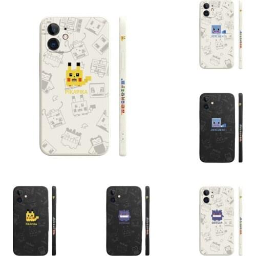 Pokemon Pikachu Cartoon Anti-drop Phone Case Gengar Squirtle Creative Cube Liquid for Iphone 7 8Plus Xr 11 12 Promax Shockproof
