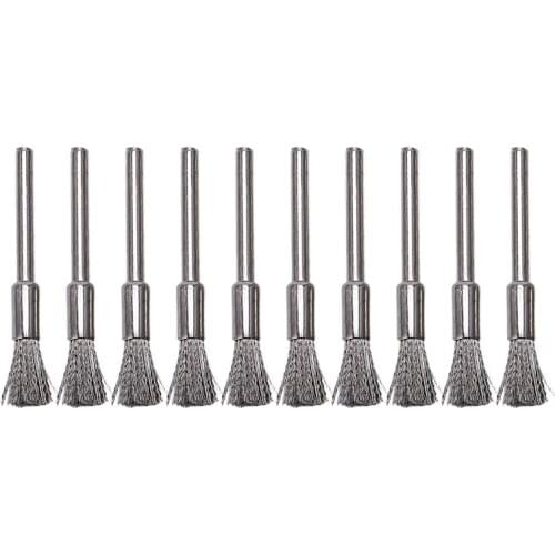 10 pc Stainless Steel 1/4 inch (6mm) Pen Wire Brush #532 with 1/8 inch (3mm) Shank for Dremel and Compatible Rotary Tool