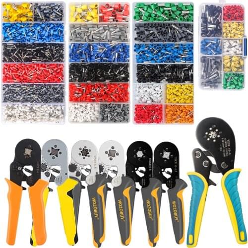 Ferrule Crimping Tool Kit, HSC8 6-4/6-6/VXC9 16-6 Adjustable Ratchet Crimping Pliers, High Carbon Steel DIY Hand Tool Pliers Set
