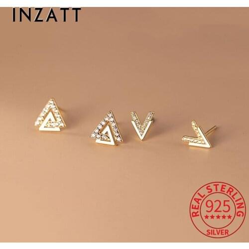INZATT Real 925 Sterling Silver Zircon Letter Triangle Stud Earrings For Women Minimalist Fine Jewelry Accessories Dropshipping