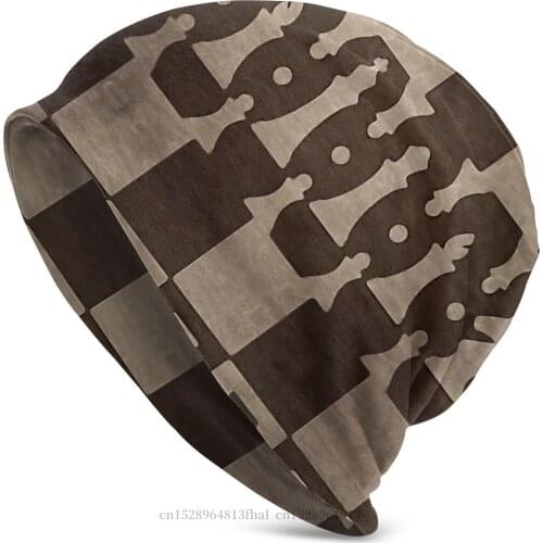 Chess Pieces Pattern Wooden Texture Bonnet Homme Fashion Knit Hat Skullies Beanies Caps For Men Women Creative Cotton Hats