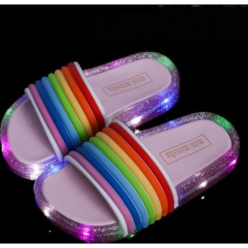 Summer Childrens Led Slippers For Boys Girls Slippers PVC Non-slip Rainbow Beach Sandals Kids Home Bathroom Flip Flops 2020 New