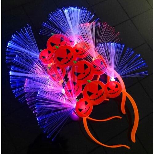 Scary LED Blinking Feather Pumpkin Skull Fiber Headband Light Up Hair Band Kids Headwear Halloween Glow Party Supplies