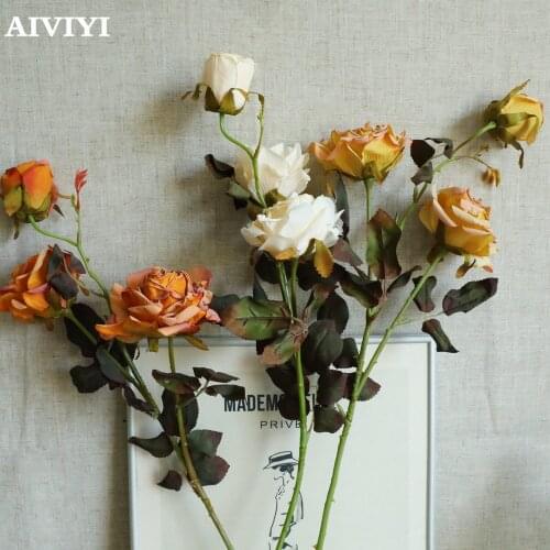 3 Head Dry Roasted Rose Christmas Decorations for Home Wedding Autumn Party Desktop Home Decor Artificial Flowers Flower Wall