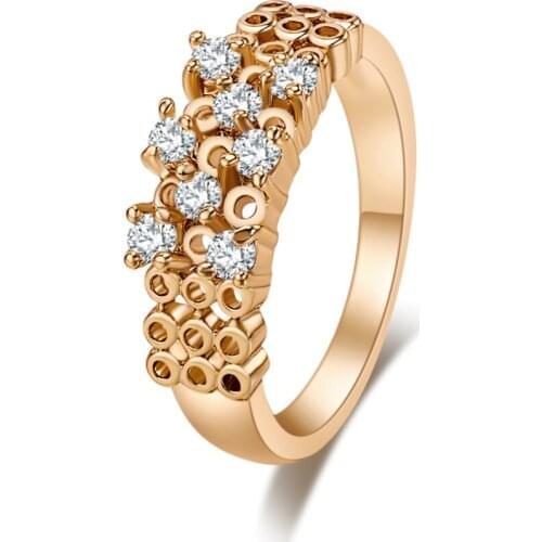 Wedding Crystal gold Color Rings Engagement Cubic Zircon Ring Fashion metal Hollow Brand For Women Jewelry top quality Wholesale