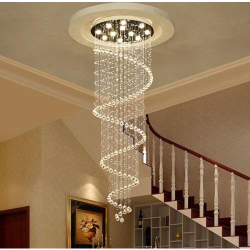 New Modern LED K9 Crystal Chandelier AC 110V 220V Villa Luxury Crystal Chandelier Double Staircase Lamp Living Room Lights