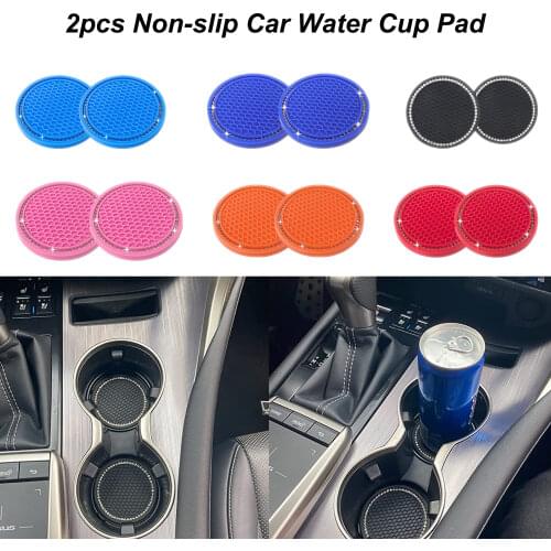 Universal 2PCS Bling Rhinestone Vehicle Bottle Holder Anti-slip Pad Crystal Water Cup Mat Silicone Car Coaster For Tesla Toyota