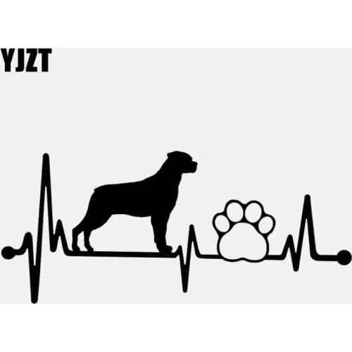 YJZT 14CM*6.1CM Rottweiler Rottie Paw Heartbeat Vinyl Decoration Black/Silver Car Sticker C22-1053