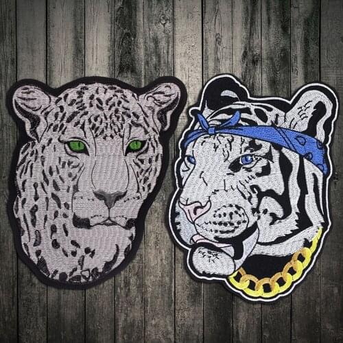 Embroidered 2piece DIY Handmade Tiger Head Embroidered Collar Patch Applique Iron On Patches for T-Shirt Coat sewing