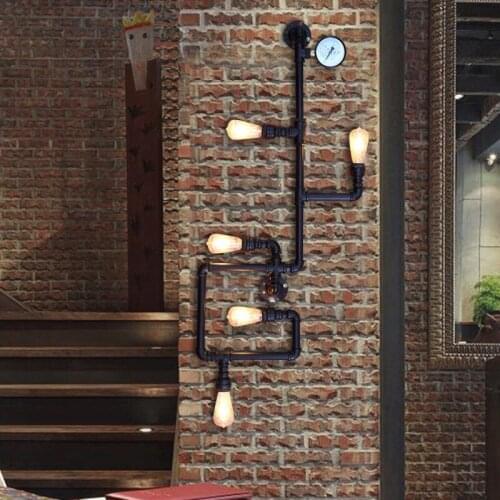 Steam Punk Loft Industrial Iron Rust Water Pipe Retro Wall Lamp Sconce Wall Lights E27 Led For Living Room Bedroom Bar Cafe Bed