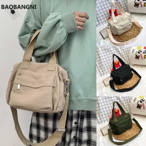 Womens solid color portable canvas bag simple shoulder Bag Casual Messenger bag