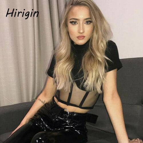 2020 women crop tops Sexy sleeve Short Sleeve t shirts see through patchwork Mesh tops casual Crop Cami Tee Tops hot summer