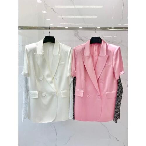 Luxury 2021FW Autumn New Women Diamonds Long Sleeve Blazer Jacket Female Fashion Double Breasted Coat 2 Color Gdnz 7.02