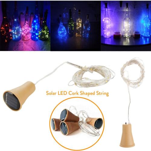 1M 1.5M 2M Solar Cork Wine Bottle Stopper Copper Wire String 20LEDs 15LEDs 10LEDs Lights Fairy Lamps Outdoor Party Decoration