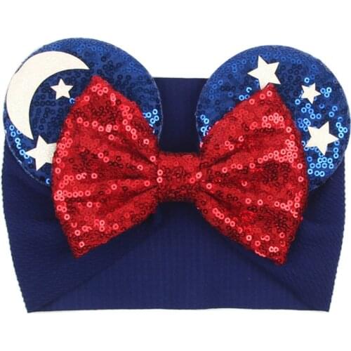1PC Trendy 5'' Spring Glitter Hair Bows Cartoon Mouse Ears Headband Kids Girls Sequin Headwear Elastic Baby DIY Hair Accessory