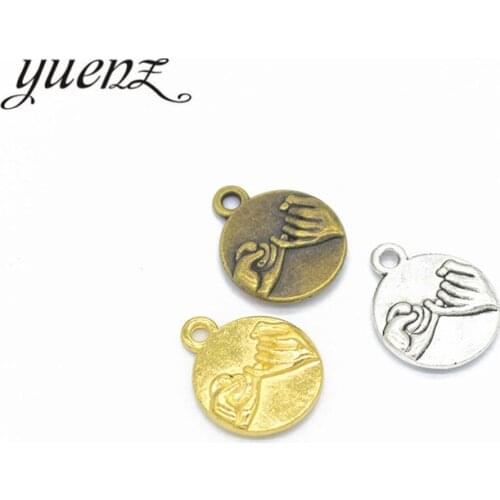 YuenZ 10pcs Antique Round Charms Gold Color Hand in hand Pendants Friendship Jewelry Making DIY Handmade Craft 18*14mm I147