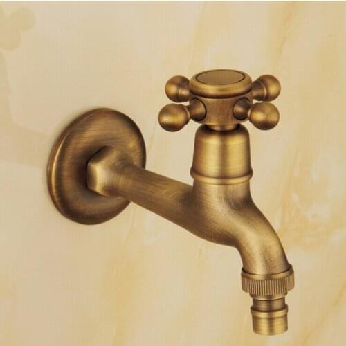 Antique Brass Laundry Bathroom Kitchen Wall Mount Long Faucet Single Cold Tap B8009