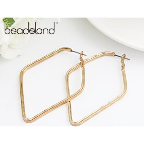 Beadsland Hoop Earrings Copper Electroplating Gold Rhombus Design Fashion Hiphop/Rock Woman Girl Party Festival Gift 40341
