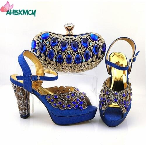 Slingbacks Sandal Italian Women Design Italian Ladies Shoes and Bag to Match iin Royal Blue Color Sweet Nigerian Women Shoes