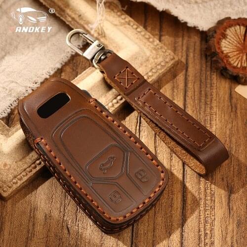 Dandkey Car Styling Leather Key Case Cover For Audi A5 Q7 S4 S5 A4 B9 Q7 A4L TT TTS RS 8S 2016 2017 2018 Fob Smart Key Case