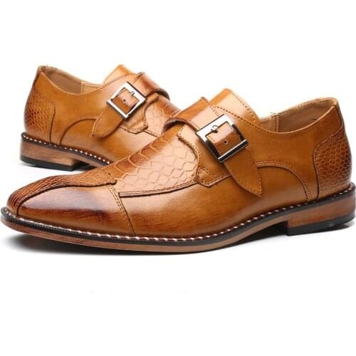 Dudeli Crocodile Pattern Fashion Men Business Dress Shoes Pointed Toe Buckle Formal Shoes Big Size Male Party Wedding Footwear