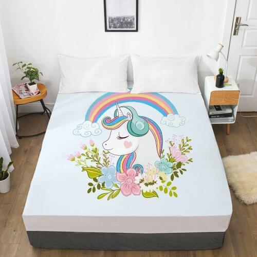 Unicorn Cartoon Fitted Sheets Mattress Cover With Elastic Band 3D Bed Sheet LinensFor Baby Kids Child Girls Boys 135x200 200x200