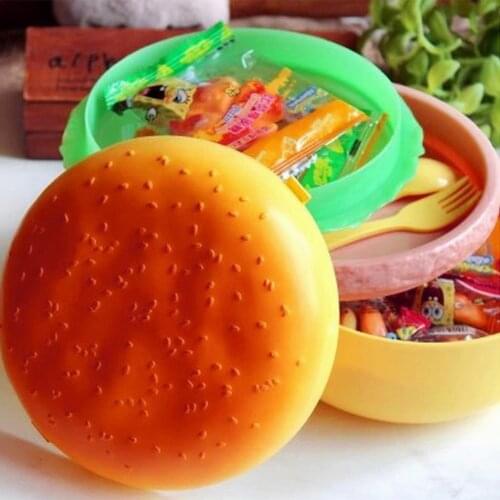 Eco-Friendly 1000mL Double Tier Children Hamburger Bento Box Lunch Food Container Storage with Fork Lunchbox Bento Container5