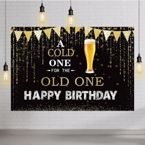 A Cold One for The Old One Backdrops for Women Men Adults Black and Gold Shiny Dots Summer Bday Decorations Favors