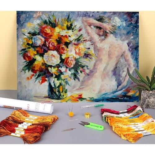 Oil Painting Style Morning Printed 11CT Cross-Stitch Embroidery Patterns DMC Threads Sewing Needlework Craft Hobby Adults