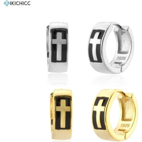 KIKICHICC 925 Sterling Silver Gold 9mm Cross Enamel Black Huggies Women Luxury Loops Fine Jewelry Rock Punk Gift Rock Punk Jewel