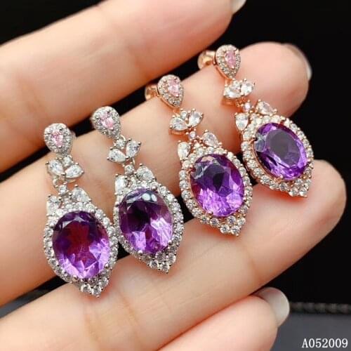 KJJEAXCMY 925 sterling silver inlaid natural amethyst earrings new popular ladies ear stud support test