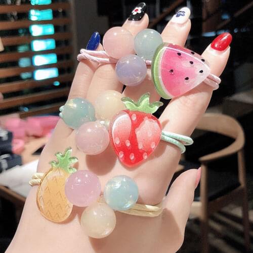 Korea Cartoon Lovely Fruit Hair Rope Cherry Watermelon Strawberry Fashion Girl Hair Circle Headdress Rope Hair Accessories
