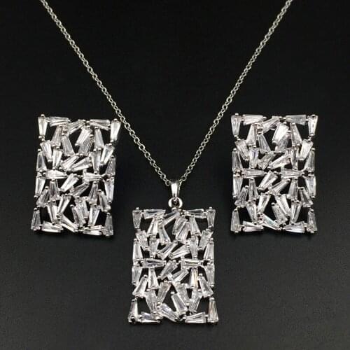 Jewelry Sets HADIYANA Novel Irregular Cubic Zircon Rectangle Shape Pendant Elegant Luxury Women CN159 Earring And Necklace Sets
