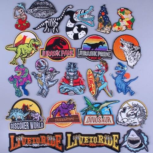 Dinosaur Patch On Clothes Punk Skull Iron On Patches For Clothing Animal Thermo-Stickers Letters Appliques Badges On Dress DIY