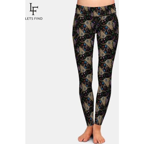 LETSFIND 2020 New High Waist Workout Women Leggings Fashion 3D Tribal Horn Print Slim Fitness Elastic Full Leggings