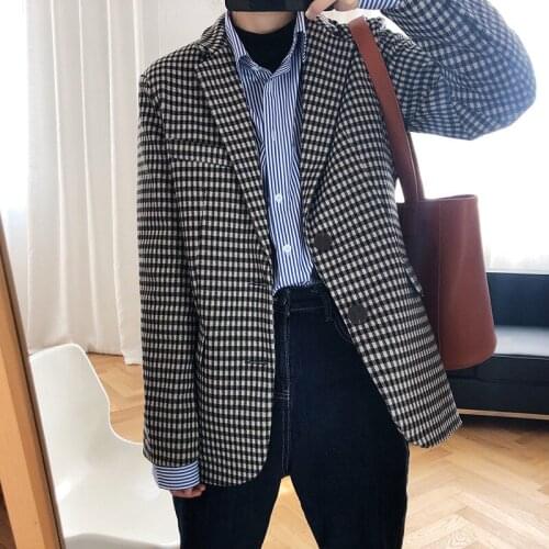Ol Coat Blazer Spring Autumn New Korean Retro Plaid Small Suit Slim Wild Jacket Women Female College Jacket Clothing