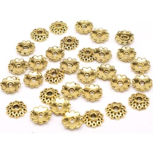 Wholesale Tibetan Silver Plated Zinc Alloy End Caps Small Flower Beads Caps Mix Spacer Beads Pattern Bead Caps 5mm 100/200pcs