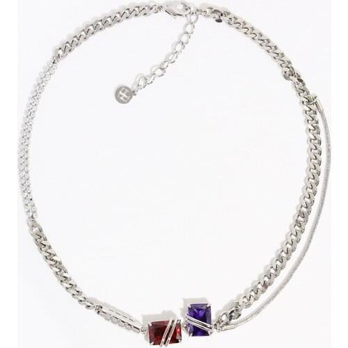 Original metal wind European and American heavy industry Double Gem iteration trend hip hop red black diamond necklace platinum