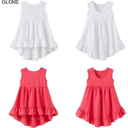 OLOME Basic Summer Girls Camisole Dress Essentials Plain Sleeveless Children Girls Skirts Pure Color Kid Girls Clothing Dress