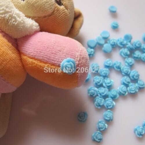 RF14-13 30pcs Cute Small Blue Glitter Rose Flower Shape Nail Resin Decoration Outlooking