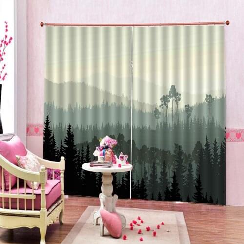 Mountain Luxury Blackout 3D Window Curtains For Living Room Bedroom Customized size green curtains