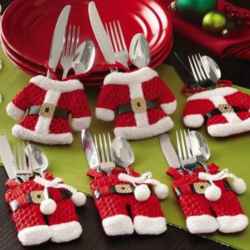 Christmas Mini Clothing Pants Cutlery Holder Cover Pocket Knife Fork Spoon Cover Christmas Table Decoration Xmas Tree Pendants