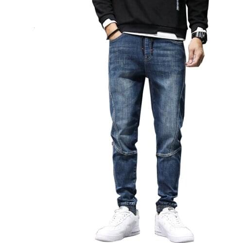 Jogging Pants Elastic Waist Drawstring Jeans for Man Blue Relaxed Tapered Mens Fashion Trousers Men Oversized Pants Jeans 42
