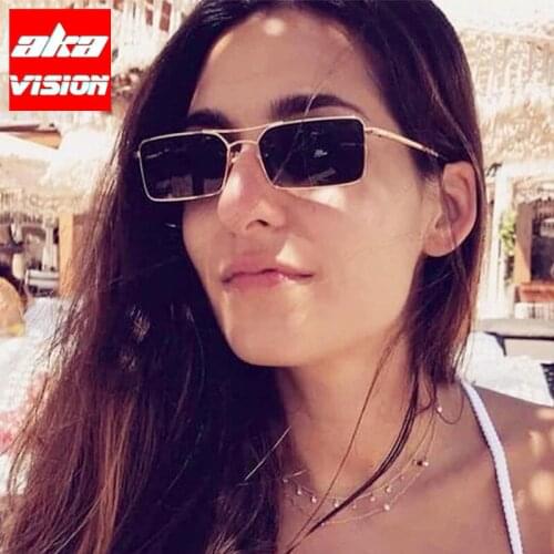 AKA VISION Rectangle Sunglasses Women 2021 Retro Eyeglasses for Women/Men Metal Glasses Women Mirror Luxury Gafas De Sol Mujer