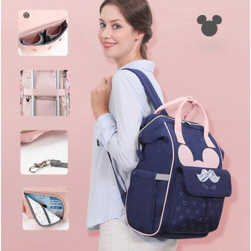 Disney Baby Diaper Bags Multifunctional Large Capacity Baby Stroller Insulation Bags Mother Baby Storage Diaper Backpack Mom