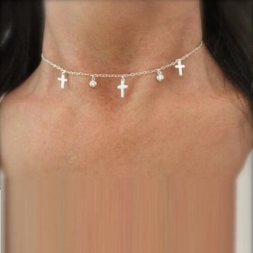High quality fine 925 sterling silver women jewelry geometric round cz Cross charm choker necklace silver 925